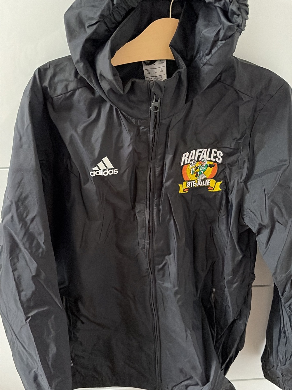 adidas Black unisex Hooded Rain Jacket with Rafales Ste-Julie Patch